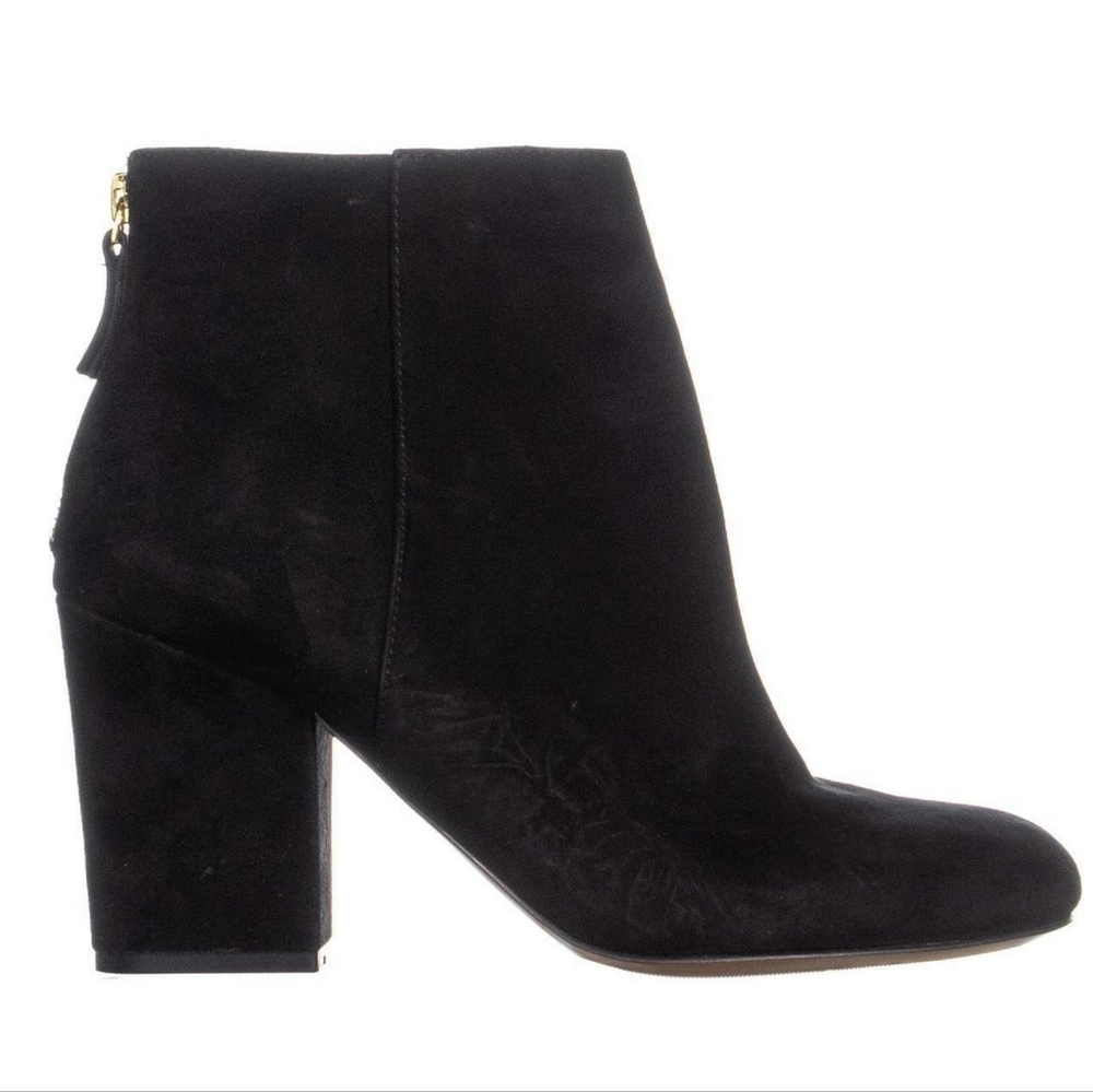 Nine West Genevieve Block Heel Ankle Booties in Black Suede Leather, Sz 9.5.